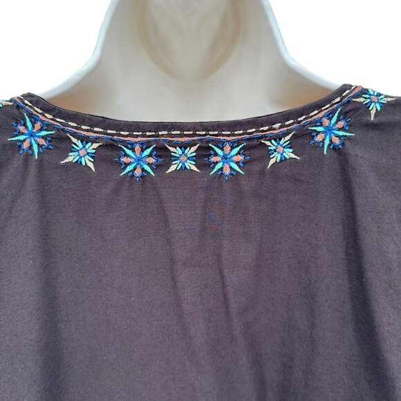 Talbots Womens Embroidered Brown 3/4 Sleeve V-Neck Stretch Top Size XL - Picture 5 of 9